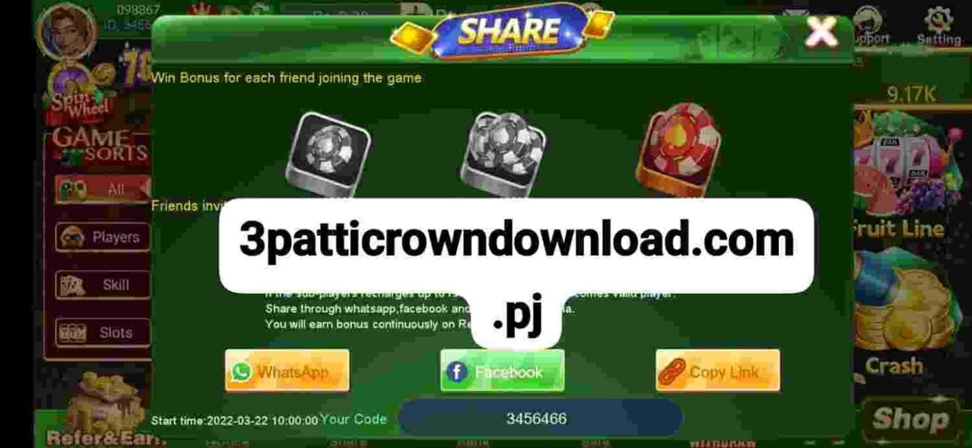 Share screen image provided for 3patti Crown information